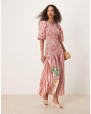 Never Fully Dressed Gestreepte Katoenen Midaxi Jurk Met Zeepaardenprint - Roze