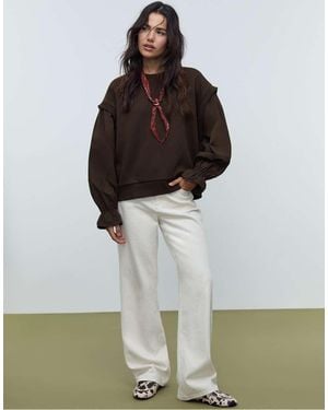 Stradivarius Sweatshirt With Contrast Puff Sleeves - Brown