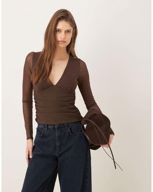 Abercrombie & Fitch Plunge Neck Bra Free Top - Natural