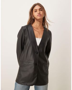 Jdy Faux Leather Blazer - Black