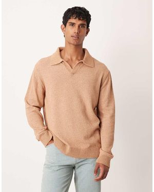 ASOS Relaxed Textured Long Sleeve Knitted Notch Neck Polo - Multicolour