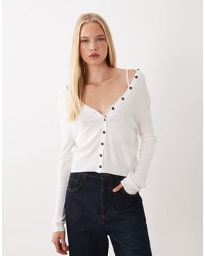 Mango Button Detailing V-neck Cardigan - White