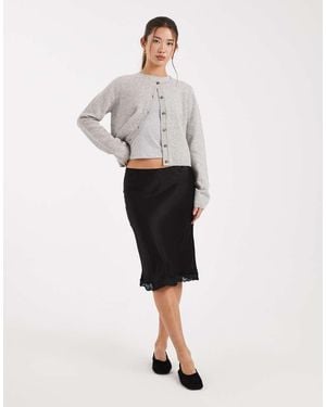 ASOS Lace Trim Satin Midi Skirt - White