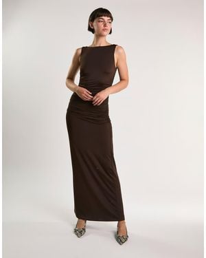 Glamorous Slash Neck Maxi Dress - Brown
