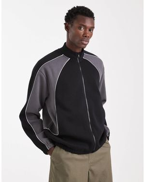 ASOS Relaxed Track Jacket With Cut & Sew Panels - Black