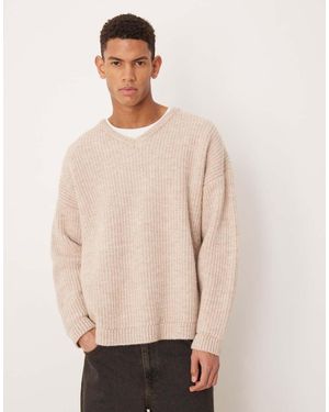 ASOS Jersey Extragrande Con Cuello De Pico De Canalé De -Blanco - Neutro