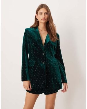 Never Fully Dressed Embellished Velvet Blazer Co-ord - Green