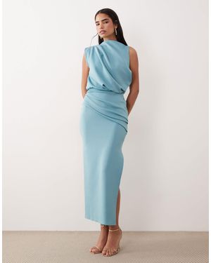 ASOS Draped Structured Midi Dress With Split - Blue
