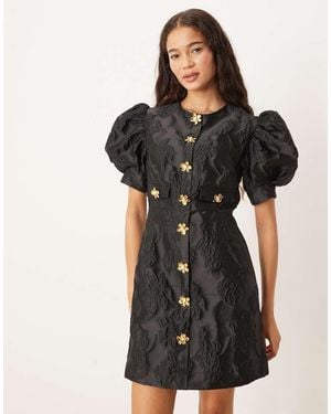 Sister Jane Anemone Jacquard Mini Dress - Black