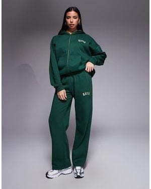 Kaiia Cotton Rich Embroidered Logo Wide Leg Trackies - Green