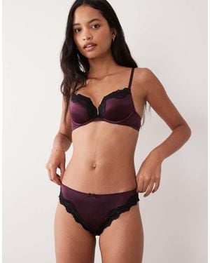 New Look Lace Trim Brazilian Brief - Brown
