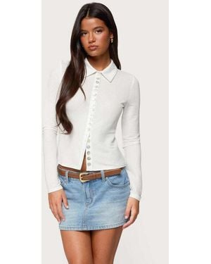 Edikted Pennie Iridescent Button Up Shirt - White