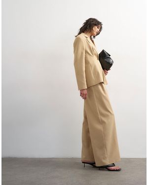 TOPSHOP Belted High Waisted Double Pleated Pants - Natural