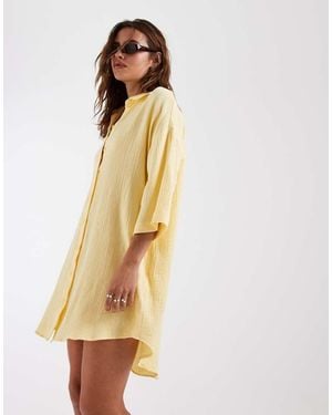 Vero Moda Cheesecloth Textured Oversized Shirt Dress - Natural