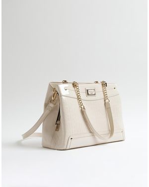 River Island Chain Handle Embossed Tote Bag - Natural