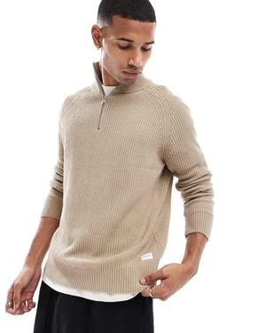 Jack & Jones Ribbed Fisherman Quarter Zip Jumper - Natural