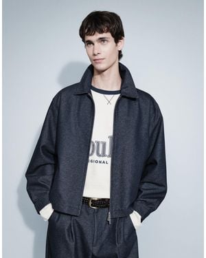 ASOS Harrington Denim Look Zip Up Smart Jacket - Blue
