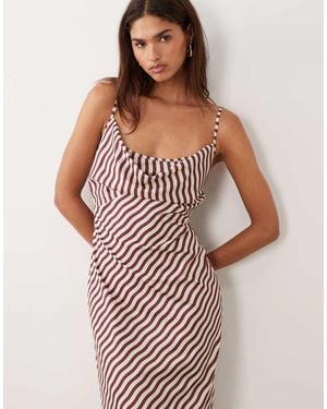 BRONZE SNAKE Vestido Largo A Rayas Con Cuello Desbocado Odetta De -Blanco - Rosa