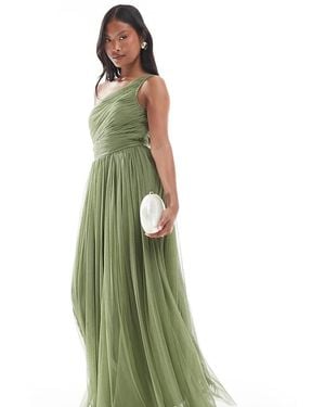 LACE & BEADS Bridesmaid One Shoulder Maxi Dress - Green