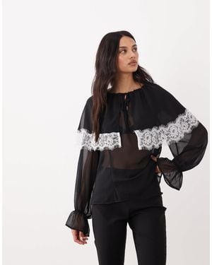 Miss Selfridge Cape Blouse With Contrast Trims - Black