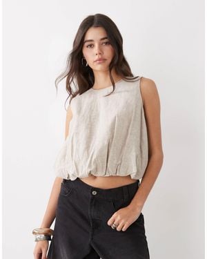 Monki Linen Blend Bubble Top - Gray