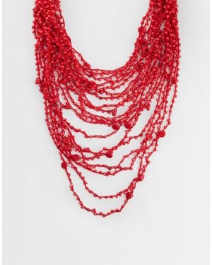 ASOS Limited Edition Multi-row Faux Semi-precious Chipping Necklace - Red