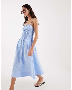 4th & Reckless Cotton Poplin Shirred Cami Midaxi Dress - Blue