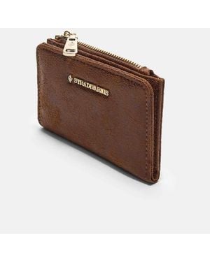 Stradivarius Faux Suede Card Holder Purse - Brown