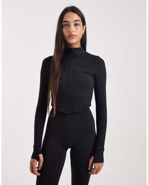 Cotton On Chaqueta Negra Contorneada Con Cremallera De Tejido Muy Suave De - Azul