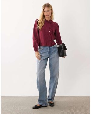Mango Teen Blusa Con Bottoni A Quadri Bordeaux - Rosso