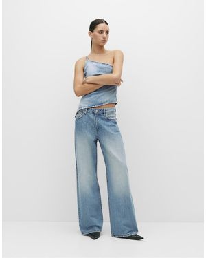 Pull&Bear Jeans Met Rechte Pijpen, Halfhoge Taille En Strass-Steentjes - Blauw