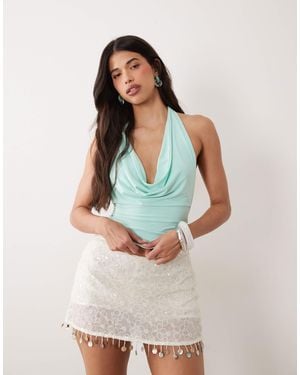 Missy Empire Missy Empire Double Sculpted Slinky Cowl Halterneck Open Back Top - Multicolor