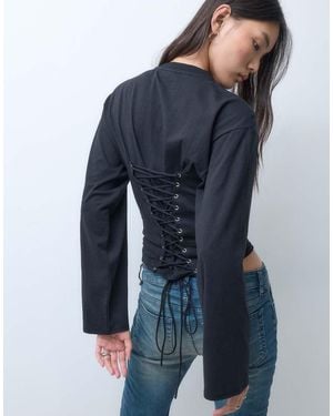 Weekday Top A Maniche Lunghe Con Dettaglio Sul Retro Stile Corsetto - Blu