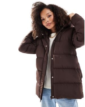 Threadbare Mid Length Puffer Jacket - Brown