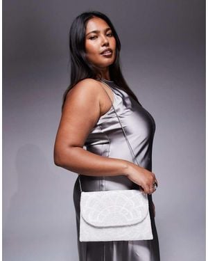 True Decadence Beaded Clutch Bag With Crossbody Strap - Grey