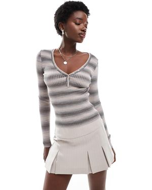 Cotton On – langärmliges, geripptes henley-oberteil aus strickstoff - Mehrfarbig