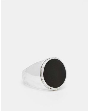 ASOS Round Signet Ring With Black Enamel
