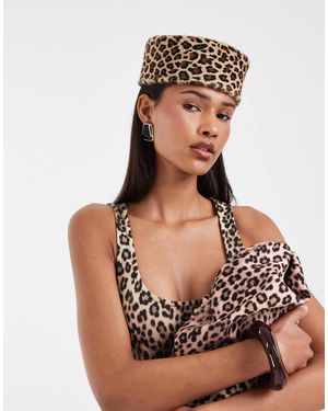 ASOS Hair On Leather Pillbox Hat - White