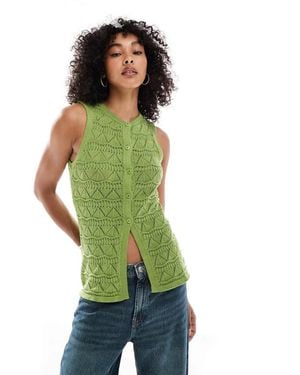 ASOS Knitted Lace Stitch Waistcoat - Green