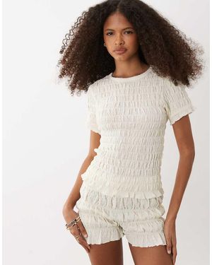 Brave Soul Ruched Short Sleeve T-shirt With Ruffle Detail - White