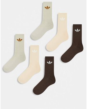 adidas Originals Confezione Da 6 Paia Di Calzini Marroni - Bianco