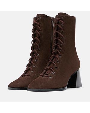 Stradivarius Lace-Up Leather High-Heel Ankle Boots - Brown