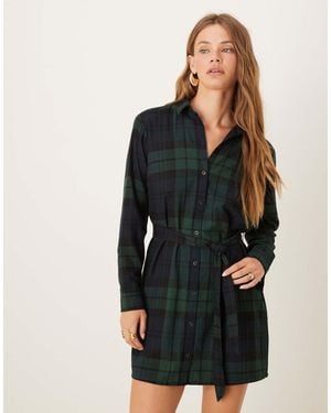 Abercrombie & Fitch Mini Jurk Met Bandje, Ruiten En Lange Ronde Uitlopende Mouwen - Zwart