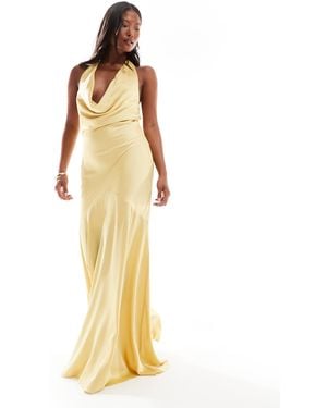 TFNC London Bridesmaids Cowl Halterneck Satin Maxi Dress - Metallic