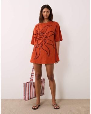ASOS Sonny Towelling Beach Mini Sundress With Sun Embroidery - Red