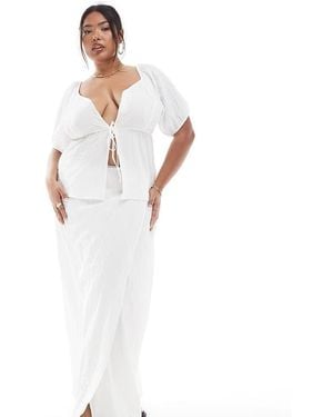 Esmee Curve Falda Playera Larga Blanca Con Diseño Cruzado Y Lateral Anudado Exclusiva De - Blanco
