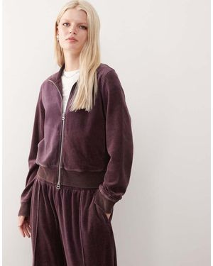 Weekday Velvet Zip Through Jacket - Purple