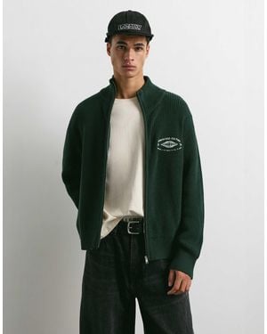 Pull&Bear – bestickte strickjacke - Grün