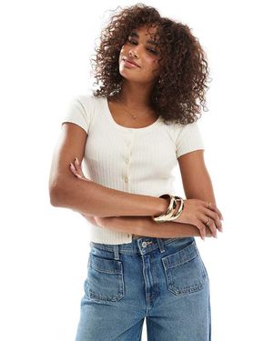 Vero Moda Superzachte Ribgebreide Top Met Korte Mouwen En Knopen Aan De Voorkant - Blauw