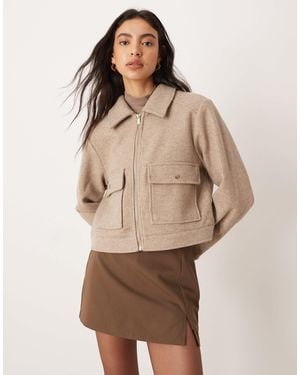 Vila Short Faux Wool Jacket With exaggerated Pockets - Natural